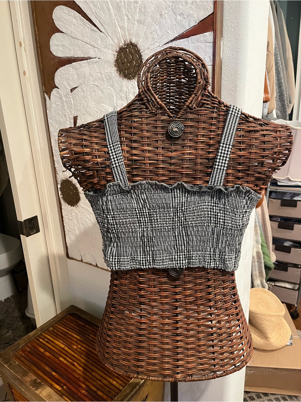 FREE PEOPLE Black & White Gingham Smocked Crop Top